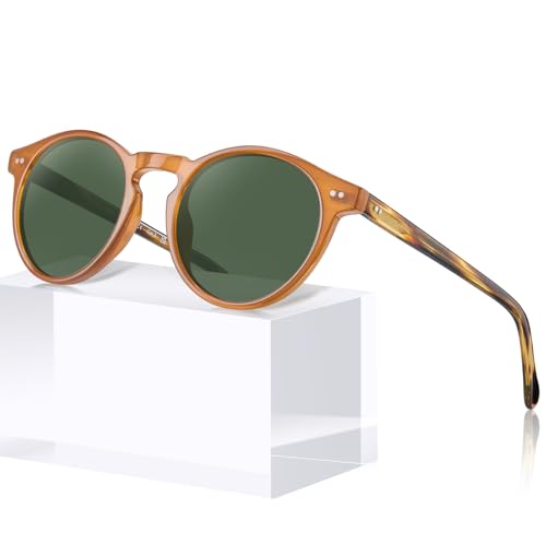 Image of CARFIA Vintage Round Polarized Sunglasses for Men Handcrafted Acetate Frame