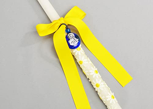 Dahlia Weddings & Baptisms Greek Orthodox Easter Candle - Blue Glass Icon - Pascha Lambathes - Dahlia Daisy Wrap