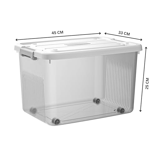 Image of KREPS Plastic Storage Bins With Latching Lids Stackable Containers, Large Storage Box For Bedroom, Basement, Classroom, Camping, Office (TRANSPARENT, X-LARGE - 18 X 12 X 9.5 INCH, PACK OF - 1)