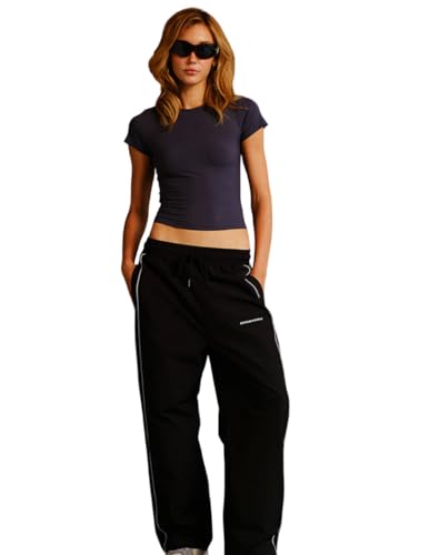 Image of BONKERS Black Tape Wide Leg Women Joggers