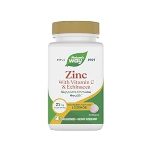 Nature’s Way Zinc Lozenges with Vitamin C & Echinacea, Zinc Supplements for Men and Women, Immune Support*, Wild Berry Flavor, 60 Lozenges (Packaging May Vary)