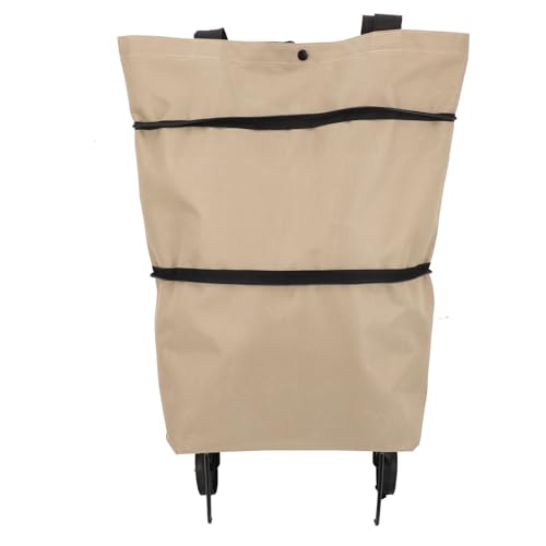 OFFIGAM Bolsa de Supermercado con Ruedas Plegable Grande, Carrito de Compra Resistente de Tela Khaki, Bolsa de Almacenamiento Portátil para Compras y Uso Exterior