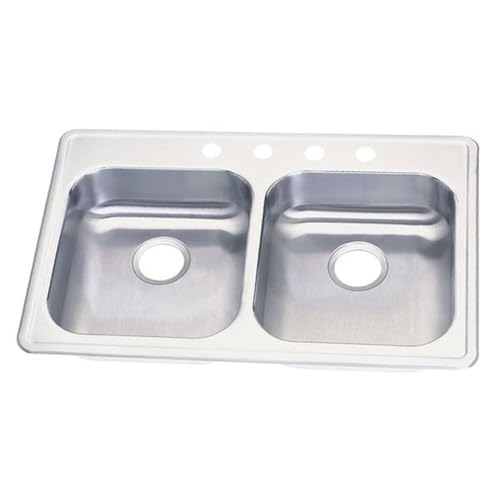 Fregadero de cocina de acero inoxidable Elkay de doble tazón con cuatro agujeros de 33 pulgadas 2