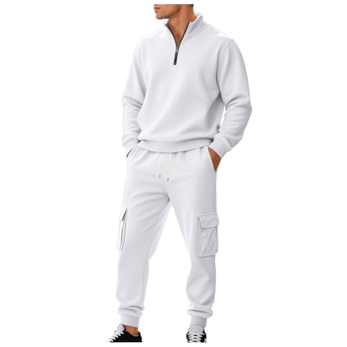 ジャージ メンズ 上下セット スウェット 2点セット 裏起毛 トレーナー 厚手 防寒 トップス 無地 ゆったり セットアップ ジッパー 暖かい トラックスーツ あたたかい スウェットパンツ カジュアル 普段着 春秋冬服(3XL,ホワイト)