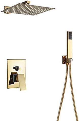 Golden Shower Set 8/10/12 Square Rainfall Shower Faucet Wall Mount Bathroom Faucet ConceaShower Mixer Set Bathtub Tap,12 Inch 2,Ways Valve,12 Inch 3-Ways Valve