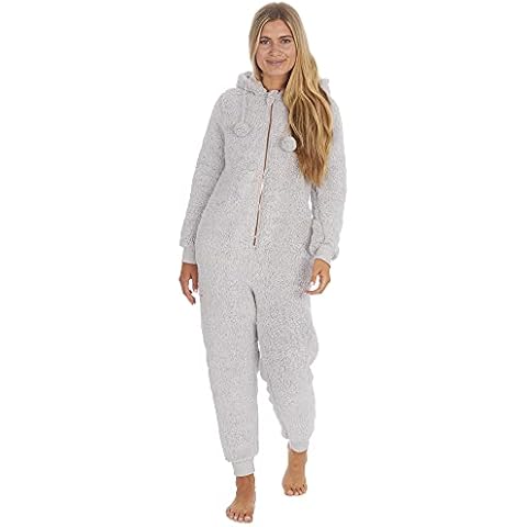 STC Stores Ladies Warm Winter Plain Borg Fleece Onezee/Onesie ~ S-XL (Grey, L/XL) Cover