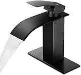 Qomolangma Black Waterfall Spout Bathroom Faucet, Single Handle Bathroom Vanity Sink Faucets, Rv Lav