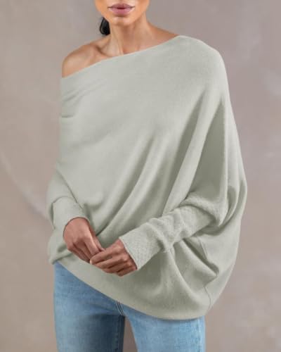 Image of Imily Bela Batwing Boat Neck Sweaters for Women Spring Long Sleeve Soft Knit Loose Baggy Pullover Jumper Top