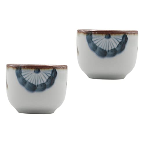 Cabilock 2Pcs Floral Pattern Glazed Sake Cups Japanese Style Ceramic Sake Serving Cups for Home Dishwasher Microwave Safe for Tea Parties