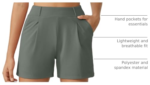 Image of G4Free EverGoing Dressy Casual Shorts for Women 4 inch High Waisted Summer Lounge Pleated Shorts with Pockets