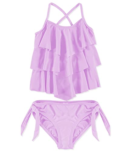 Girls' Solid Tiered Bathing Suit UPF 50+ 2-Piece Tankini Swimsuit Set