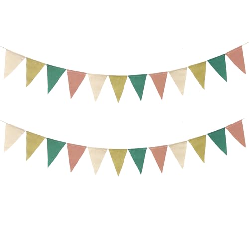 Sage Green Pennant Banner Flags, Green Pink Beige Triangle Garland for Greenery Boho Wedding, Engagement,Bridal Shower, Baby Shower, Neutral Birthday Decorations