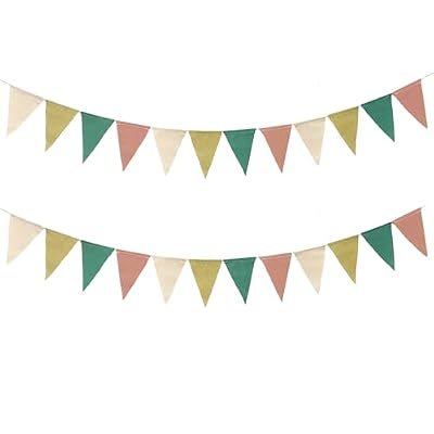 Sage Green Pennant Banner Flags, Green Pink Beige Triangle Garland for Greenery Boho Wedding, Engagement,Bridal Shower, Baby Shower, Neutral Birthday Decorations