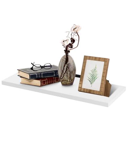 1-Layer Wandregal, Wandregal Weiß, Schweberegal 40 x 15 x 1.5 cm, Weiß Wand Regal, Schwebendes Regal, Modern Einfach Wandboard, Regal Wand Geeignet für Schlafzimmer, Küchen, Büros, Wohnzimmer usw