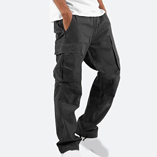 Men‘s Cotton Cargo Pants Trendy Drawstring Straight Sweatpants Casual Streetwear Baggy Joggers with Multi Pockets4