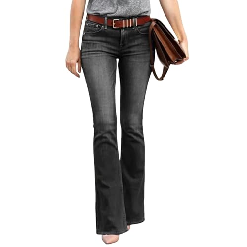 Jeans évasés pour femmes taille moyenne pantalon noir décontracté streetwear M