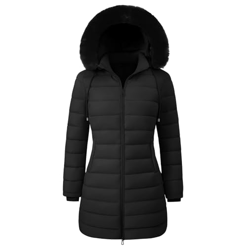 RITOSTA Mantel Damen Winter Steppmantel Lang Wintermantel Warm Winterjacke mit Kapuze Parka Damen-Jacken Puffer Kapuzenmantel Winterparka Outdoorjacke mit Taschen(Schwarz,XL)