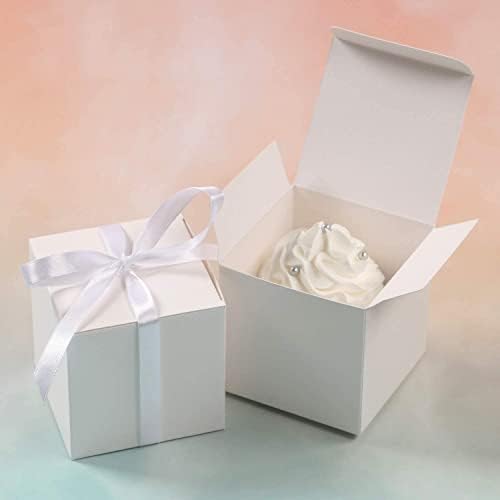 COTOPHER 25pcs Wedding Favor Boxes, Paper Gift Boxes 3x3x3 Inches Small Gift Boxes with Ribbons for Gifts, Crafting, Cupcake, Candy, Bridesmaid Proposal - 3