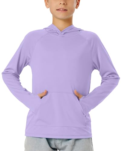 Image of Boys Rash Guard Long Sleeve Hoodie Swim Shirt with Pocket Youth Kids UPF 50+ Sun Protection Fishing Shirts Thumb Hole
