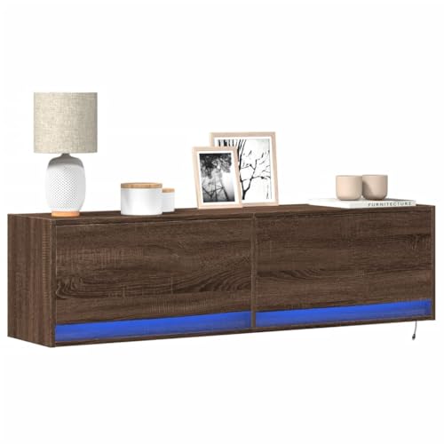 YuuSsea Mueble de pared para TV con iluminación LED, efecto roble, 140 x 31 x 38 cm, 2 cajones, madera