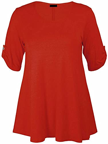 Damen-T-Shirt, Rundhalsausschnitt, kurze Ärmel, einfarbig, ausgestellt, Swing-Tunika, Größen 36-56 Gr. 52-54, rot