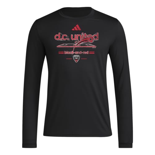 adidas Mens D.C. United Pre-Game Long Sleeve Soccer T-Shirt,Black/D.C. United,XX-Large