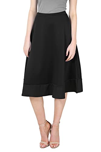 Fashion Star Womens Midi Skirt Mid Length Scuba Stretch Flared Skater Swing Long Skirt Black Plus Size (UK 24/26)