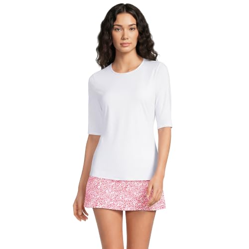 Best UV Protection Swimsuits for Women Over 50 (UPF 50+ Styles Worth Buying) 5 Lands' End Women's Sunshade UPF 50 Elbow Sleeve Rash Guard Swim Tee White Regular Large