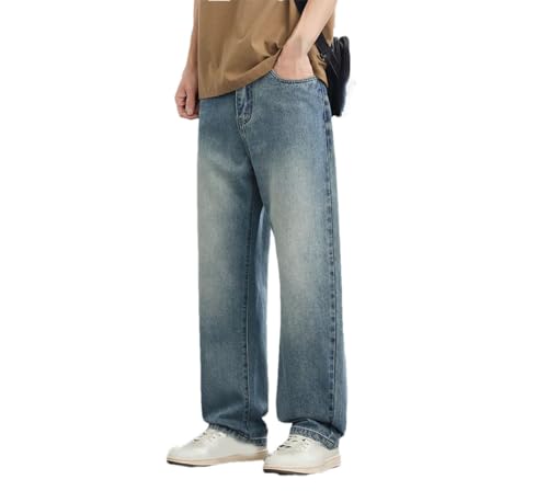 Men's Style Straight Leg Lyocell Jeans Fashion Versatile Loose Thin Washed Retro Pants