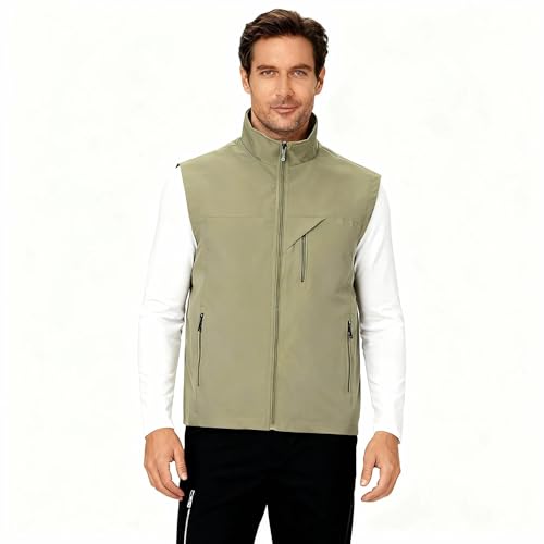 Image of Mens Vests Outerwear Windproof Lightweight Softshell Sleeveless Jacket | Breathable Zip Up Multi-Pockets Quick Dry Sports Vest for Golf Hiking Fishing Running
