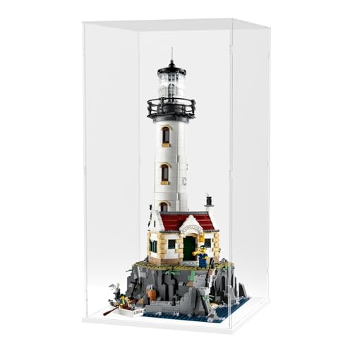 Image of Choowin 24 inch Tall Acrylic Display Case for Lego Lighthouse 21335 Display Thickened Clear Acrylic Display Cases for Collectibles Figures Doll Assemble Dustproof Display Box(White Base)