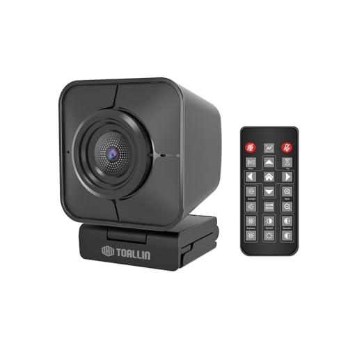 TOALLIN 4K Webcam for Streaming, Remote Control, 1/2.5" Sensor & 12MP, PDAF Auto-Focus, 5X Digital Zoom and Image Mirroring, Dual Noise-Reduction Mics, USB Web Camera for Conferencing, Video Calls
