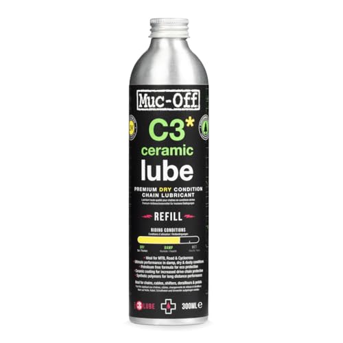 Muc-Off C3 Ceramic Dry Chain Lube Trocken Kettenöl Fahrrad, 300 ml - Premium Schmierfett Kettenfett, Kettenspray Fahrrad, Mit UV-Tracer-Farbstoff - Für Trockene und Staubige Bedingungen