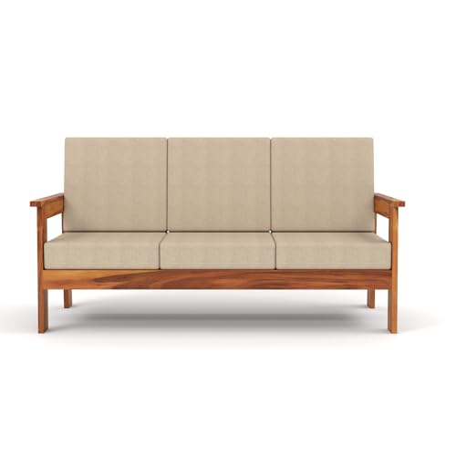 Image of Sheesham Wooden 3 Seater Sofa for Living Room | Solid Wood Sofa | Rosewood Sofa Set for Home & Office | Lounge (Honey, 3 Seater)