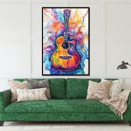 Toile guitare abstraite colorée 30x40cm pour décoration murale de salon
