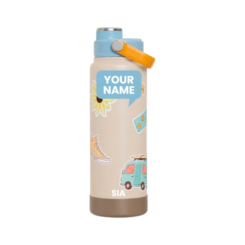 Image of Rabitat Hyde Personalized Vacuum Insulated Stainless Steel Water Bottle 1000 ml | Double Wall Vacuum Insulation|18 /8 Food Grade Steel | Leak Proof | Wide Mouth | Ring Handle | BPA Free | Happy Trails