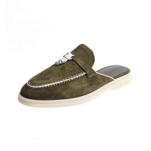 Image of XOBZJH Designer Women's Mules Flat Heel - Suede Leather Flats with Tassel Detail, Comfortable Slip-On Backless Loafers,Casual & Work Shoes