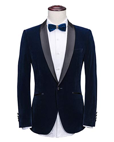 Wemaliyzd Men's Slim Fit Shawl Lapel 1 Button Velvet Suit Coat Back Center Vent3