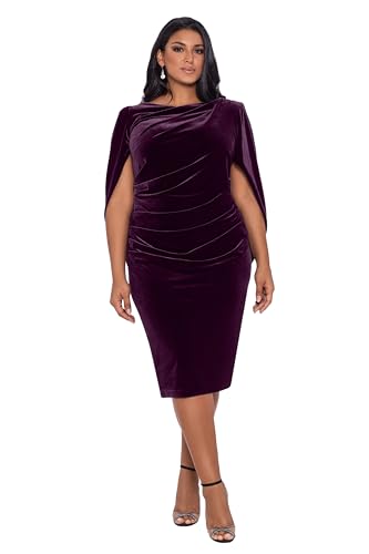Image of Betsy & Adam Women's Velvet Midi Cowl Neck Drape Back Dress