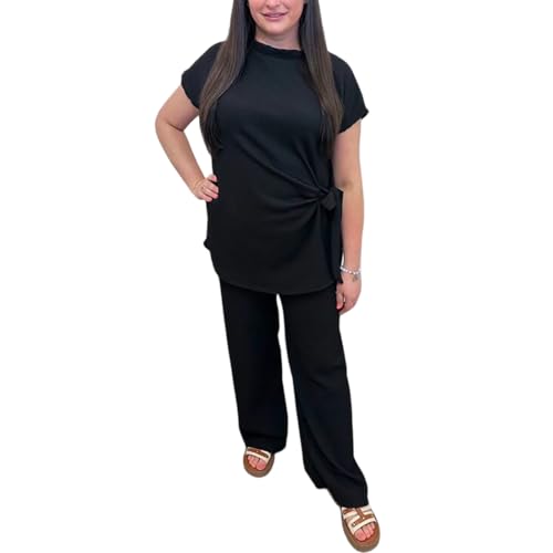Survêtement d'été anti-chaleur ensemble 2 pièces fluide pantalon large noir