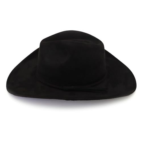 Image of Western Cowboy Hat for Women Men Classic Fedora Hats Wide Brim Suede Cowboy Hat for Women with Buckle Belt