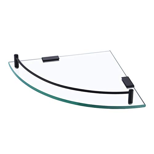 KES Glass Corner Shelf Bathroom Shower Shelf Tempered Glass with Rail SUS 304 Stainless Steel Floating Wall Mount Bracket Matte Black, BGS2101A-BK KES Glass Corner Shelf Bathroom Shower Shelf Tempered Glass with Rail SUS 304 Stainless Steel Floating Wall Mount Bracket Matte Black, BGS2101A-BK
