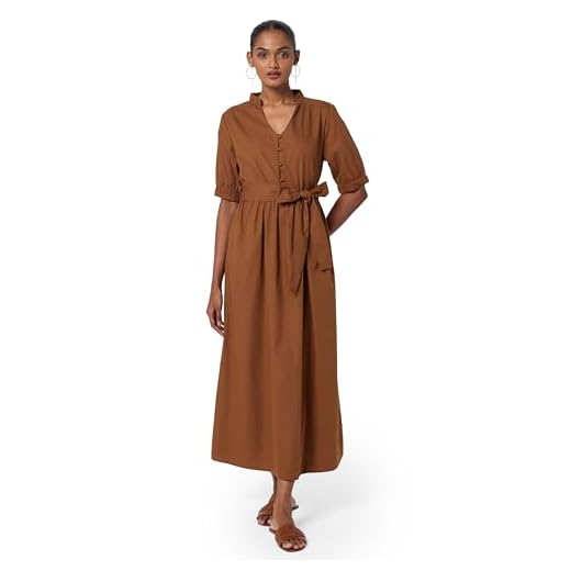 Styli Women's Cotton A-Line Dresses Maxi Dress (7004372705_Brown_XL)