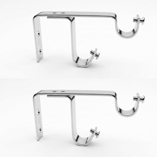 Image of FAST Premium Stainless Steel Curtain Rod Bracket, Heavy Duty Dual Curtain Rod Support Clamp, Chrome Plated Wall Mount Holder, 150mm Length x 20mm Width x 3mm Thickness. 1 set