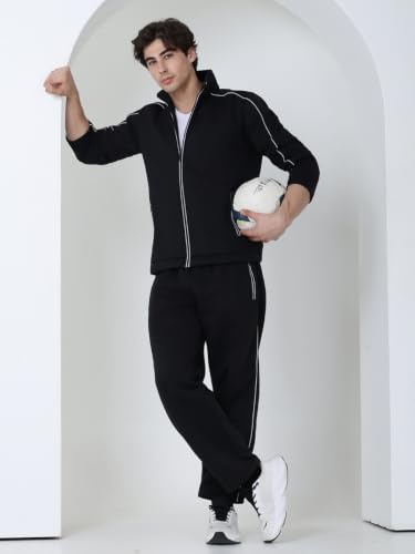 Image of CHKOKKO Sports Track Suit For Man Full Zipper Jacket & Lower Pants Set With Warm Fabric Lightweight Tracksuit For Men Casual Gym Running Morning Walk and Winter Active Wear Set