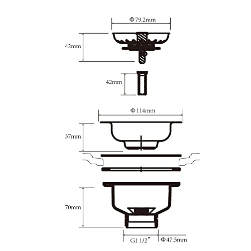 Talea SUS304 Stainless Steel Kitchen Sink Basket Strainer,114MM Valve for Kitchen Sink,XK223C048-U, White - Image 4