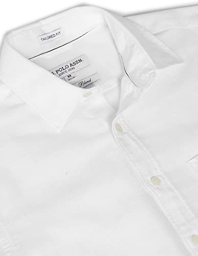 Image of U.S. Polo ASSN. Men's Solid Cotton Linen Tailored Fit Spread Collar Casual Shirt