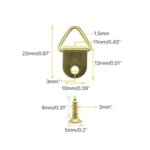 Image of Set of 100 Small Picture Hangers Practical Triangles D Rings with Screws Single Hole Hook Photo Hangings Accessories