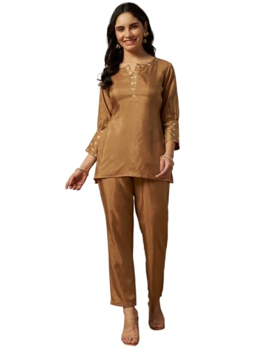 Image of Women Printed 2-Piece Silkblend Kurta & Pants Set