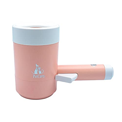 QIANBAITU Dog Portable Paw Cleaner, Automatic Dog Paw Cleaner Cup with Key Switch Control, Paw Cleaner/Washer for Medium Dogs & Cats, Dog Brush Pet Grooming Brush, Pink (Pink)